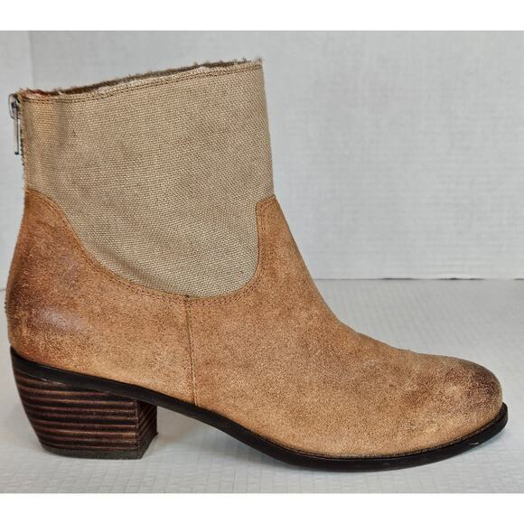 Nicole Shoes - Women's Nicole Drawl Beige Canvas/Tan Leather Slip On Boots Size 9M